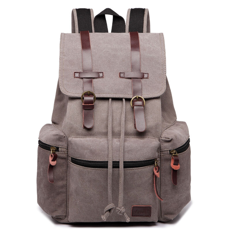 Unisex Leather Canvas Large Backpack Rucksack