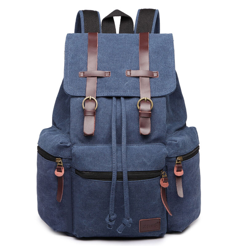 Unisex Leather Canvas Large Backpack Rucksack
