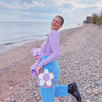 Zatchels Pastel Violet Daisy barrel bag model view