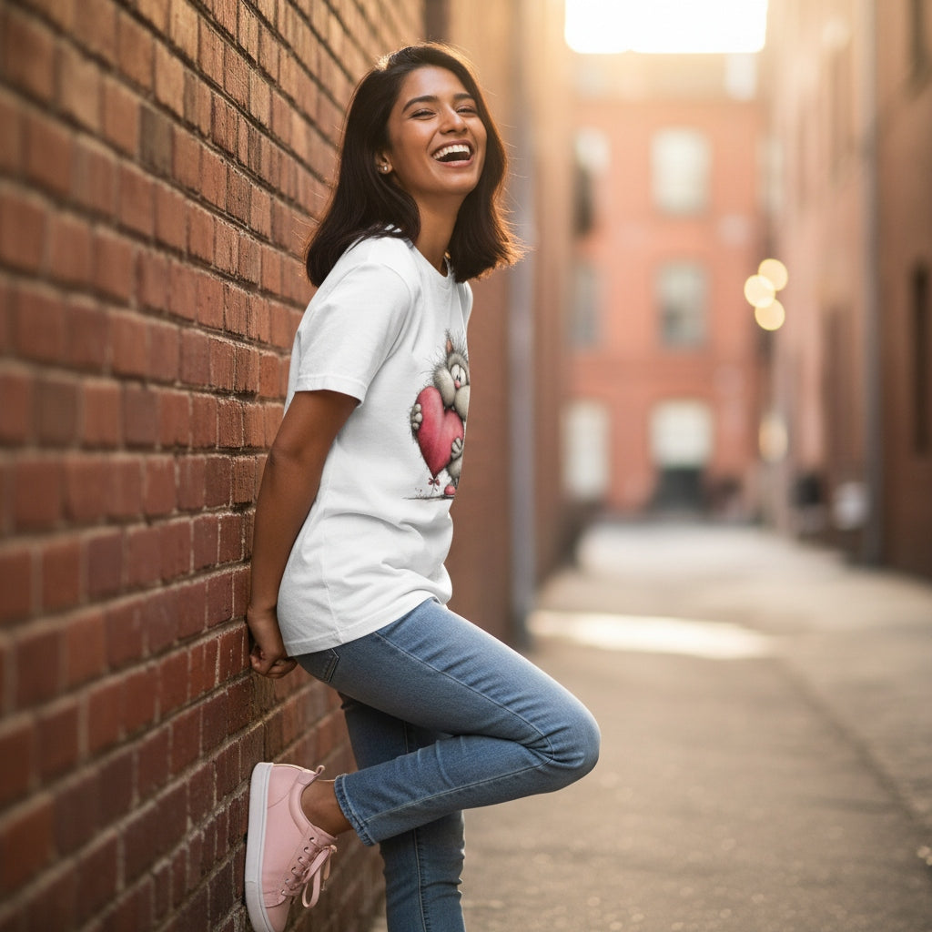 Woman leaning against a brick wall in an alleyway