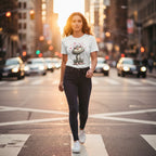 Woman walking on a city street during sunset