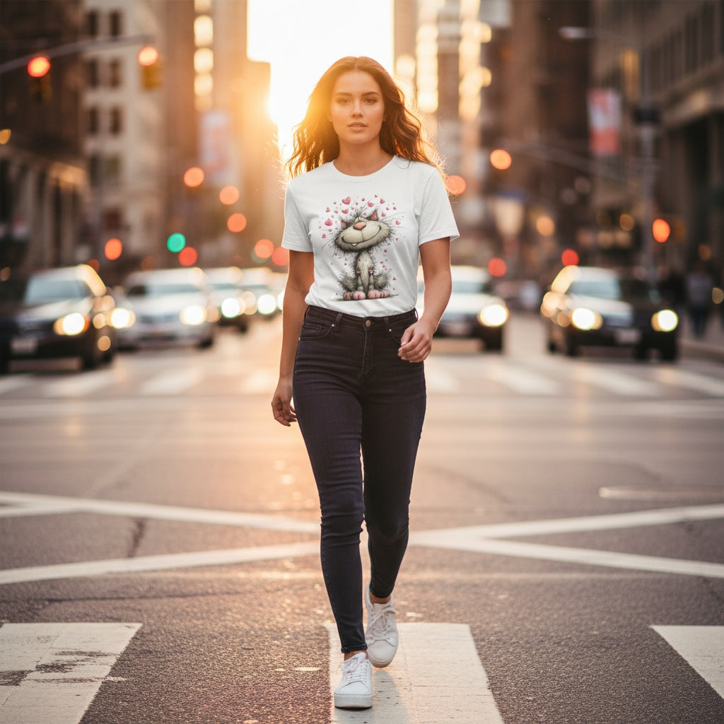 Woman walking on a city street during sunset