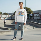 Non-binary person wearing a white sweatshirt with the text I'm Not Misbehaving I Have Autism Please Be Understanding.