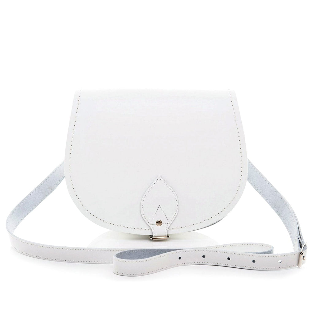 Zatchels White Handmade Leather Saddle Bag front view