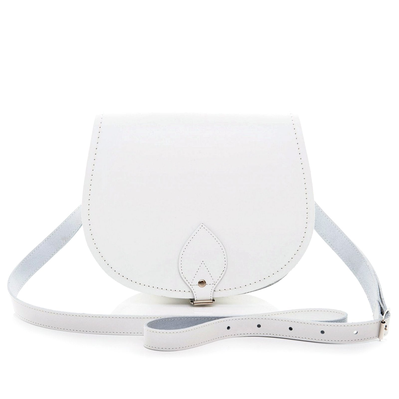 Zatchels White Handmade Leather Saddle Bag front view