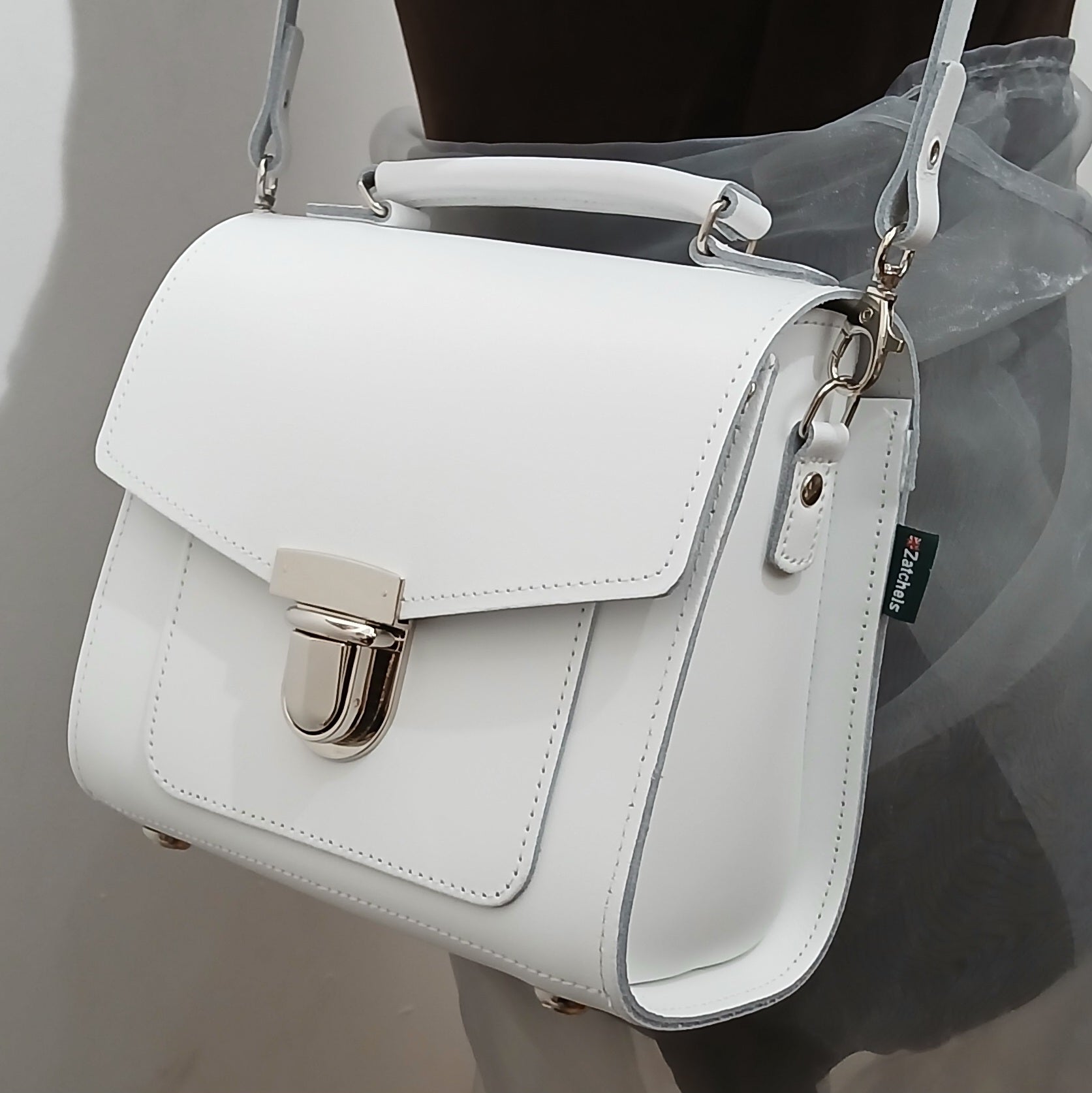 Zatchels White Sugarcube Handmade Leather Handbag