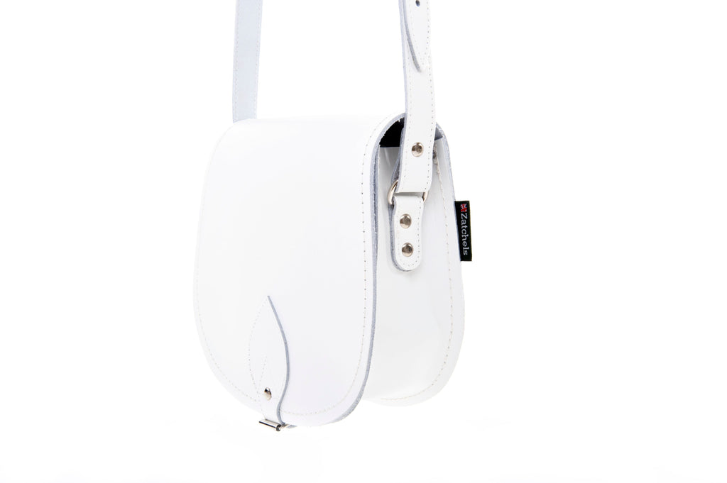 Zatchels White leather saddle bag side view