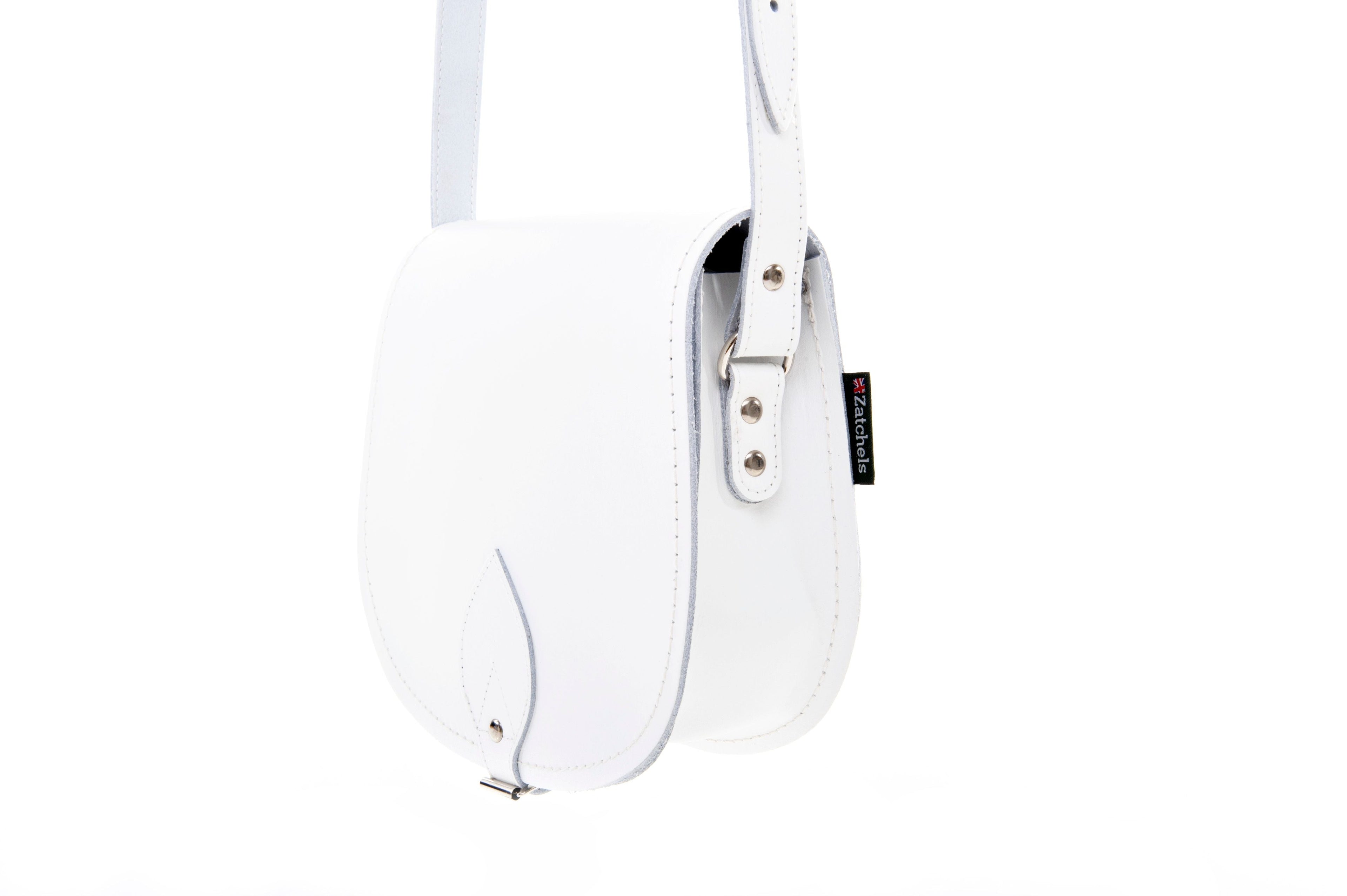 Zatchels White leather saddle bag side view