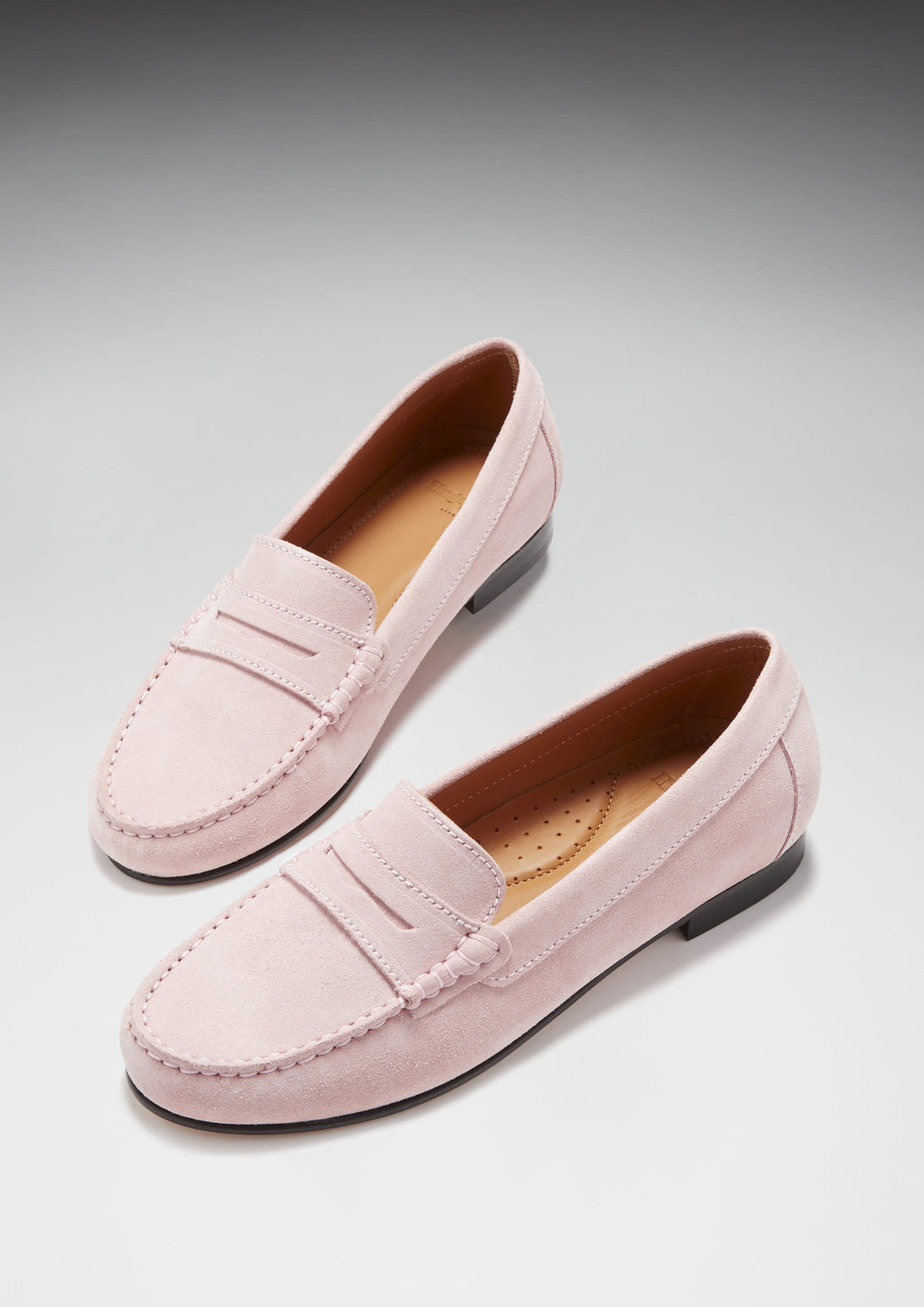 Hugs & Co Womens Penny Loafers Leather Sole Ice Pink Suede