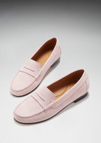 Hugs & Co Womens Penny Loafers Leather Sole Ice Pink Suede
