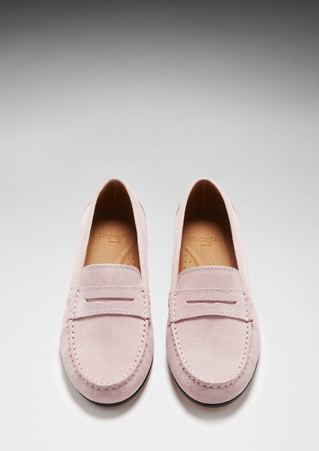 Hugs & Co Womens Penny Loafers Leather Sole Ice Pink Suede