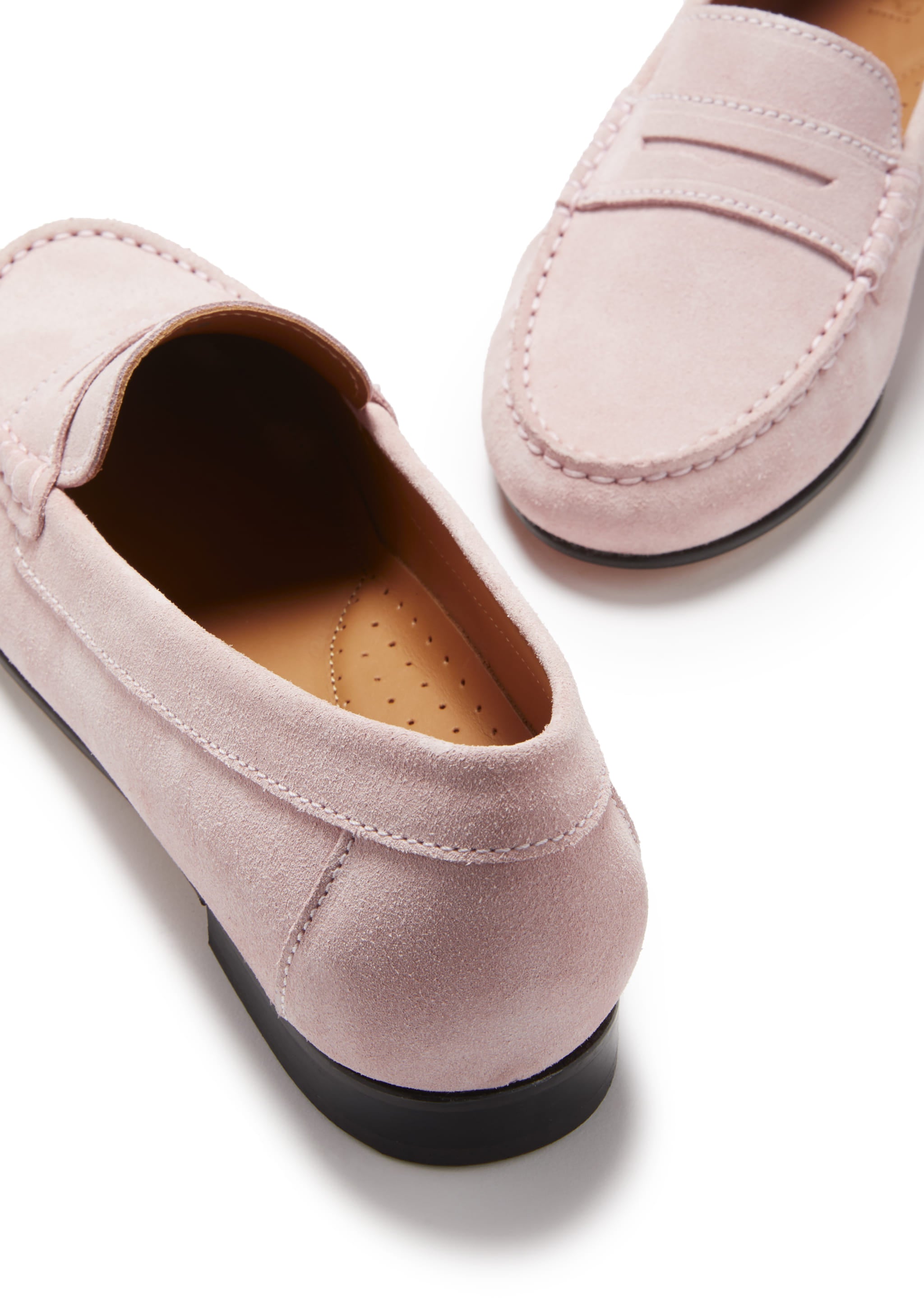 Hugs & Co Womens Penny Loafers Leather Sole Ice Pink Suede