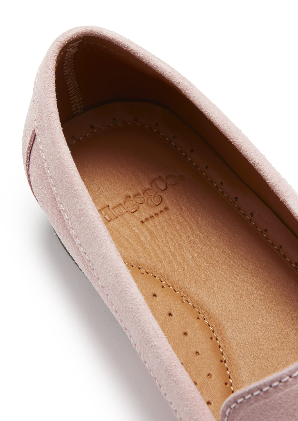 Hugs & Co Womens Penny Loafers Leather Sole Ice Pink Suede
