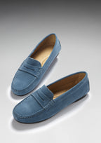 Hugs & Co Womens Penny Driving Loafers Full Rubber Sole Teal Suede