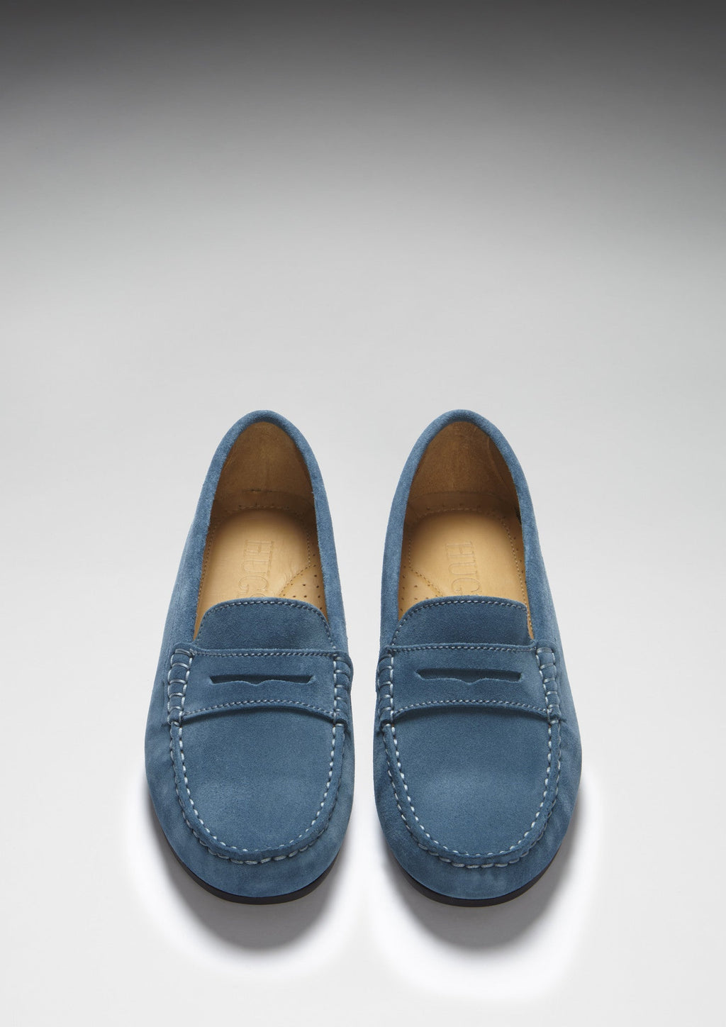 Hugs & Co Womens Penny Driving Loafers Full Rubber Sole Teal Suede