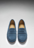 Hugs & Co Womens Penny Driving Loafers Full Rubber Sole Teal Suede