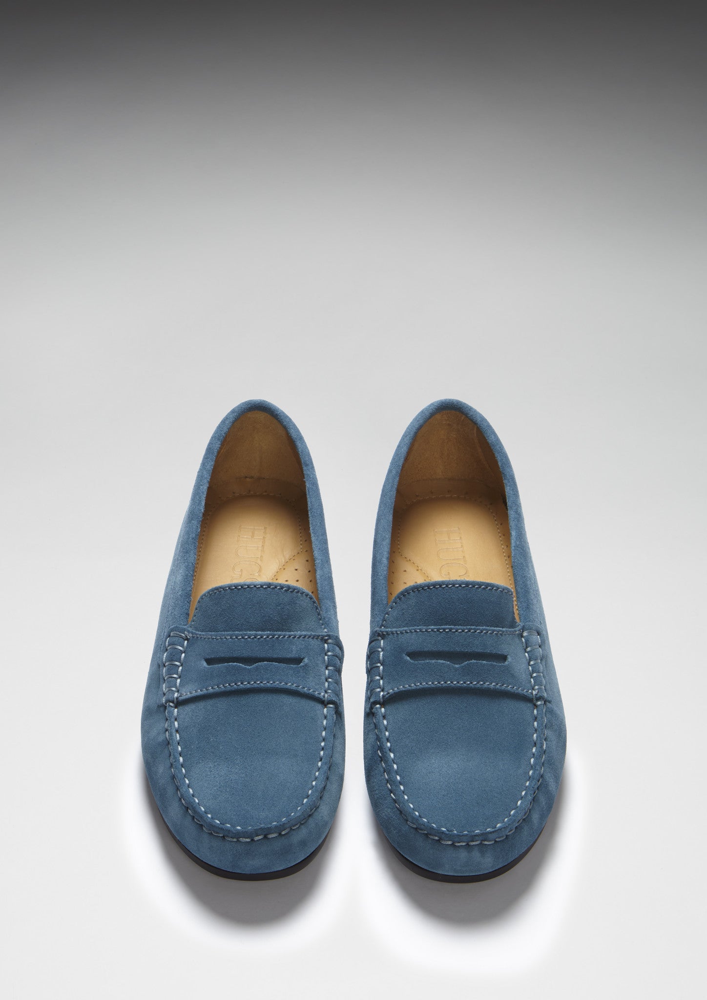 Hugs & Co Womens Penny Driving Loafers Full Rubber Sole Teal Suede