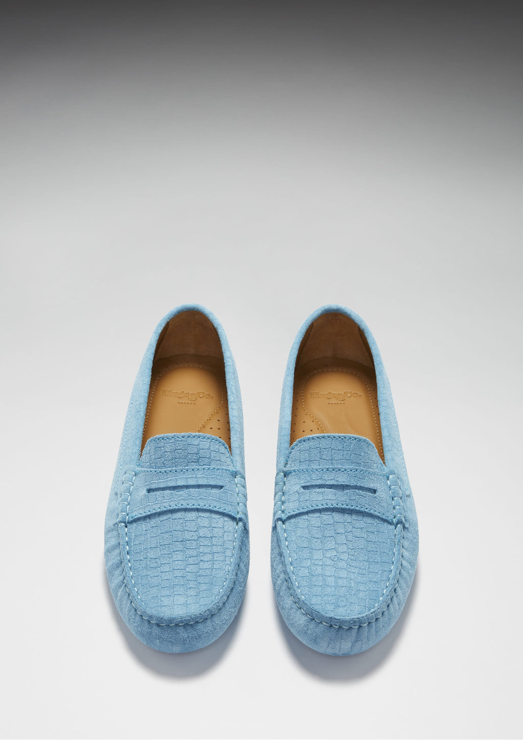 Hugs & Co Womens Penny Driving Loafers Blue Embossed Suede