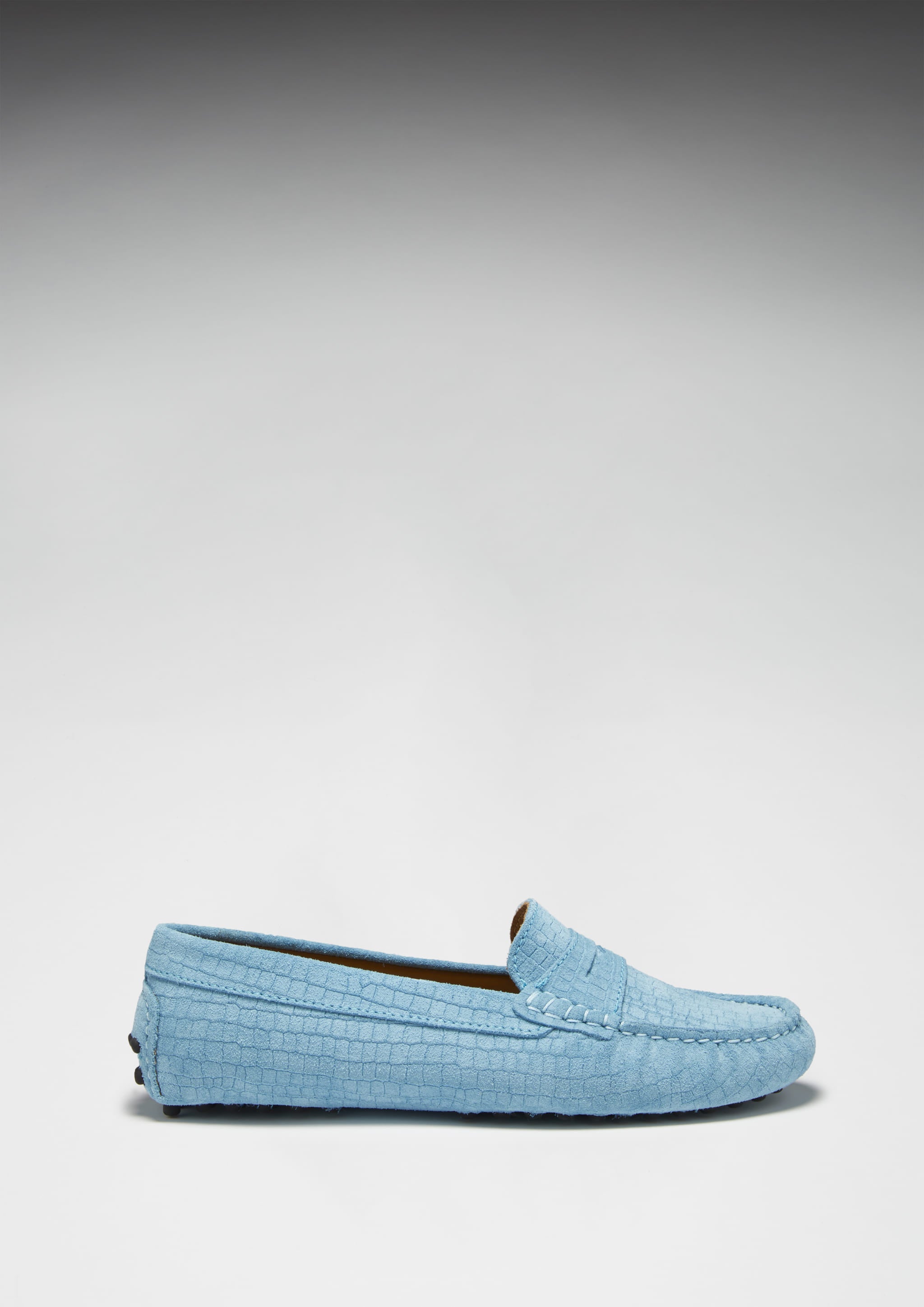 Hugs & Co Womens Penny Driving Loafers Blue Embossed Suede