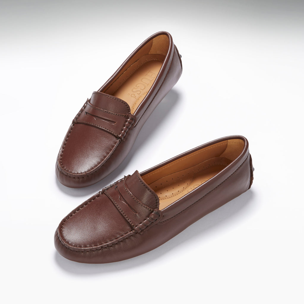 Hugs & Co Womens Penny Driving Loafers Brown Leather