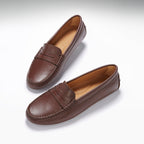 Hugs & Co Womens Penny Driving Loafers Brown Leather