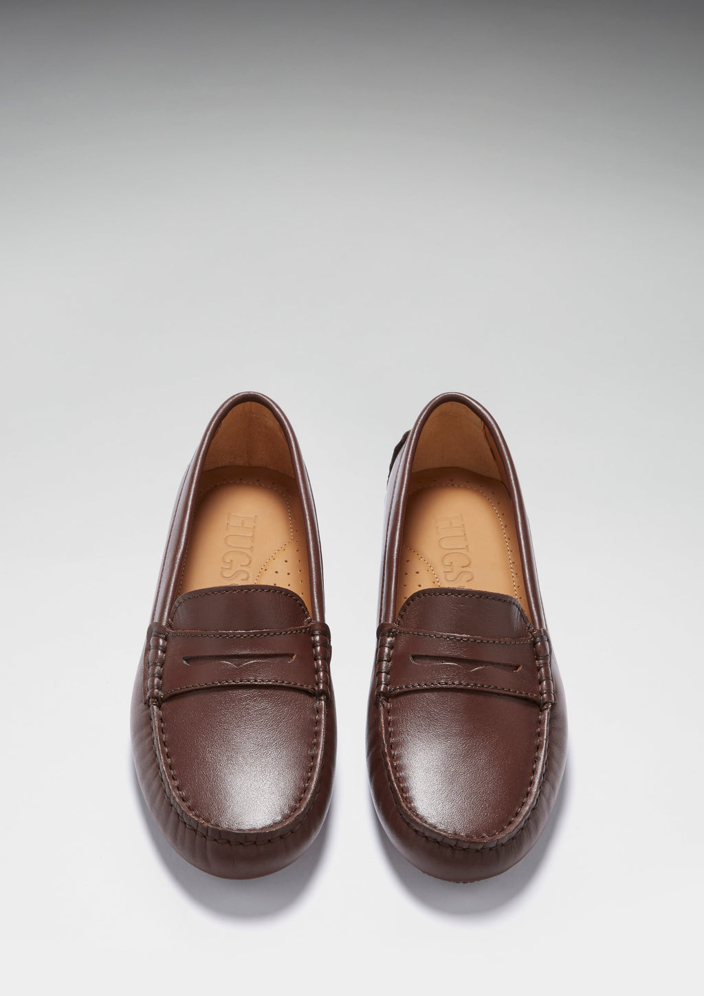 Hugs & Co Womens Penny Driving Loafers Brown Leather