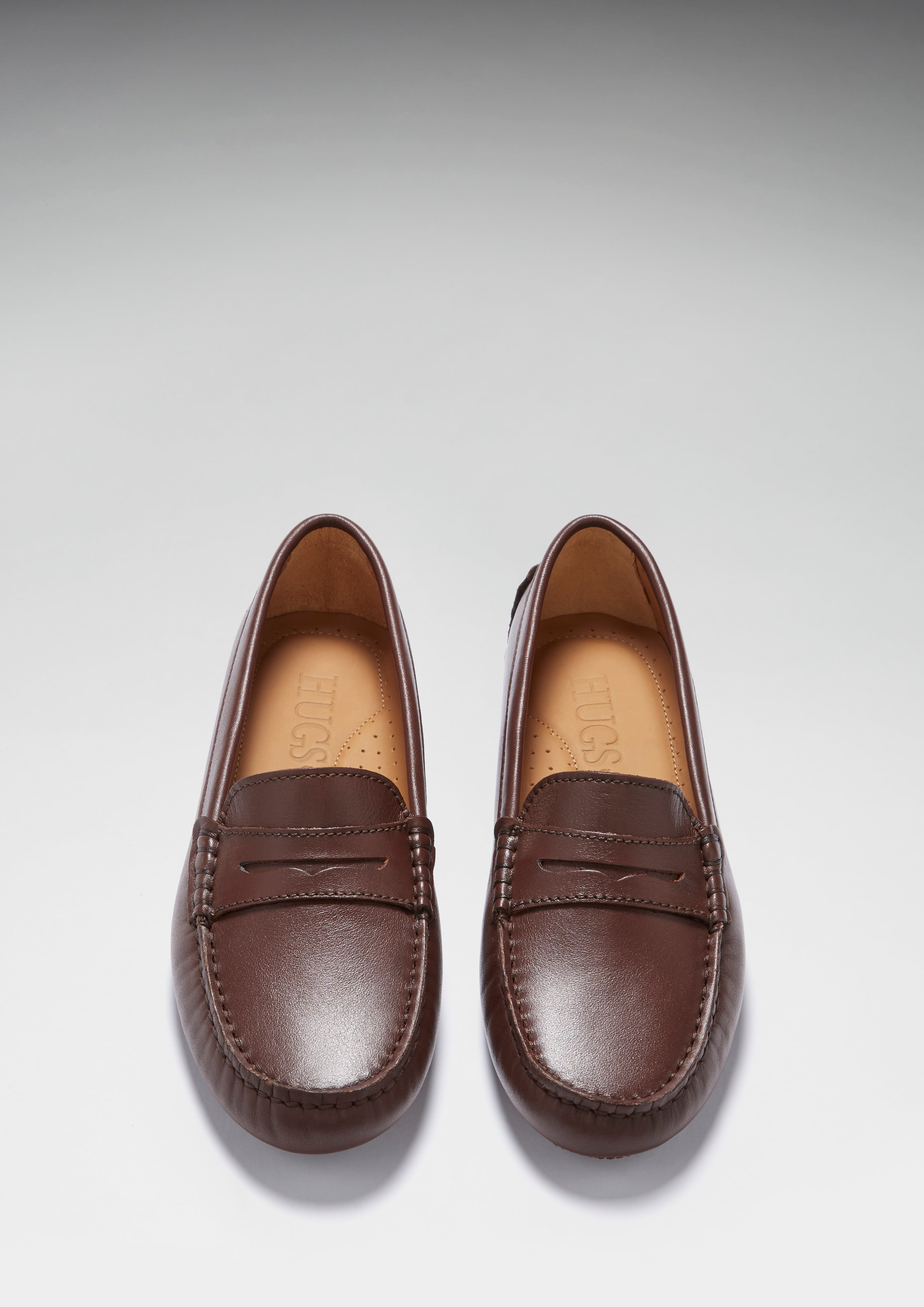 Hugs & Co Womens Penny Driving Loafers Brown Leather