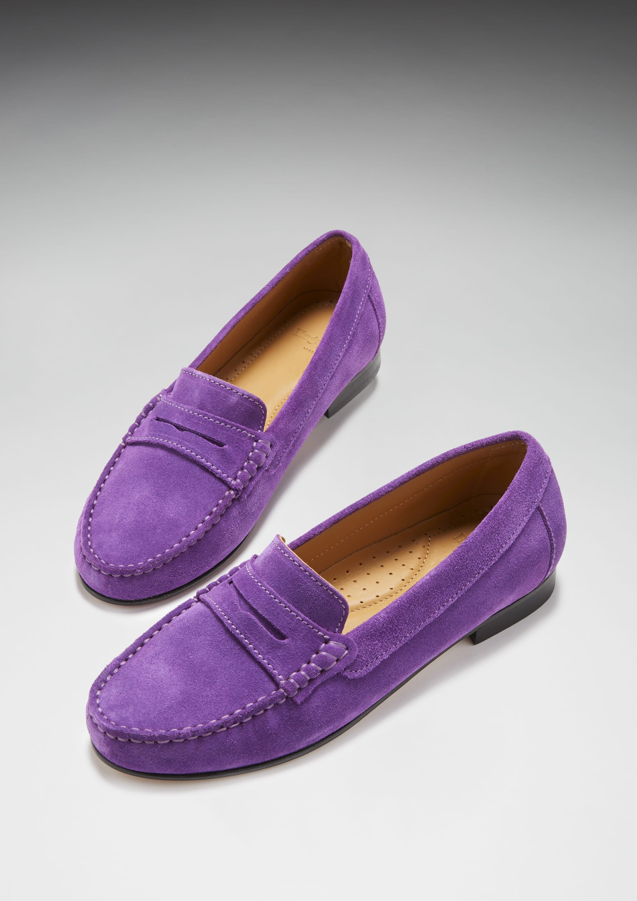 Hugs & Co Womens Penny Loafers Leather Sole Purple Suede