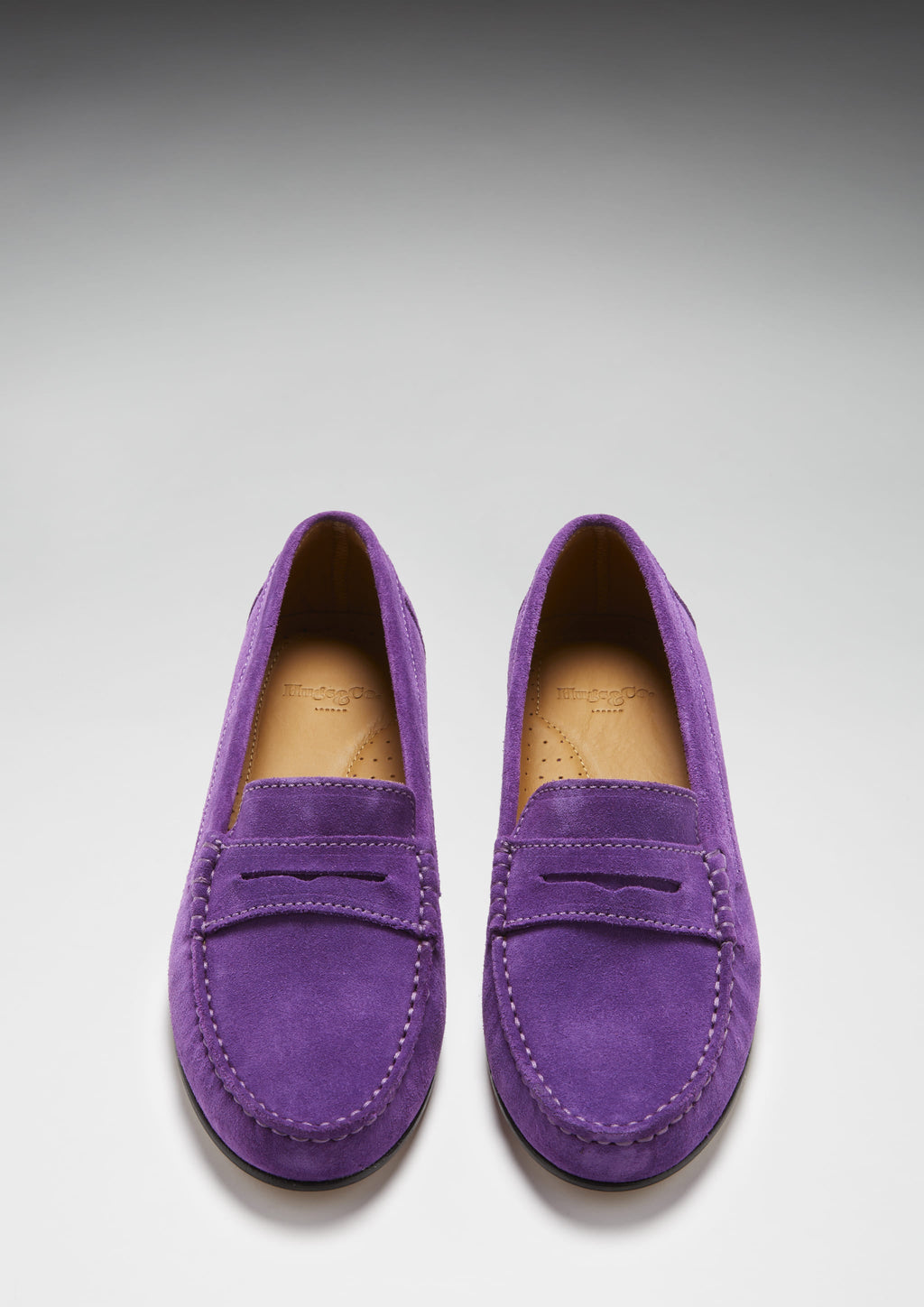 Hugs & Co Womens Penny Loafers Leather Sole Purple Suede