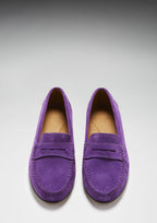 Hugs & Co Womens Penny Loafers Leather Sole Purple Suede