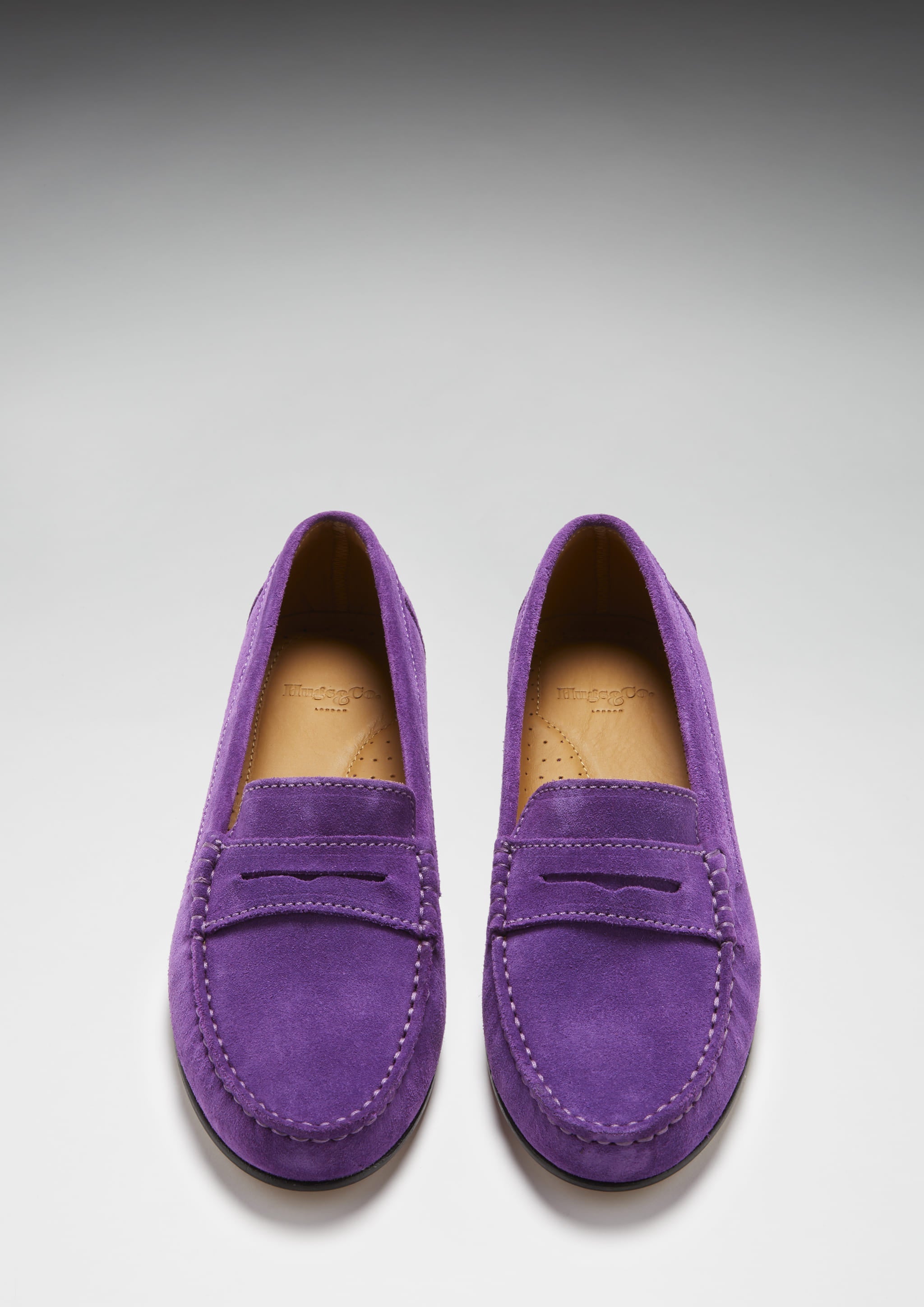 Hugs & Co Womens Penny Loafers Leather Sole Purple Suede
