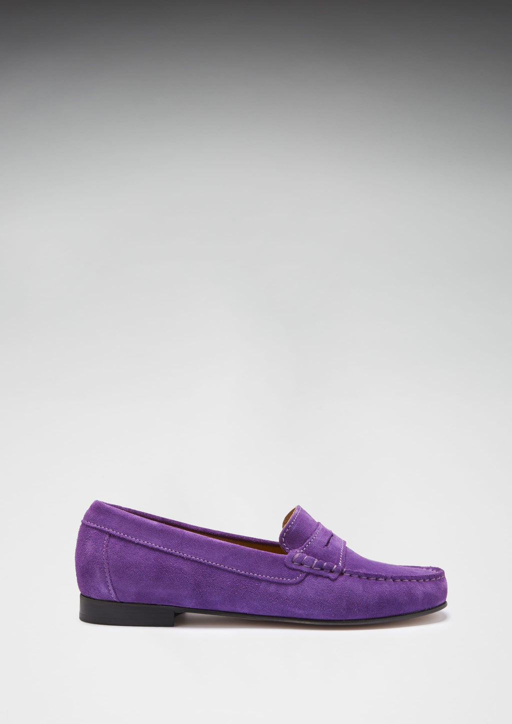 Hugs & Co Womens Penny Loafers Leather Sole Purple Suede