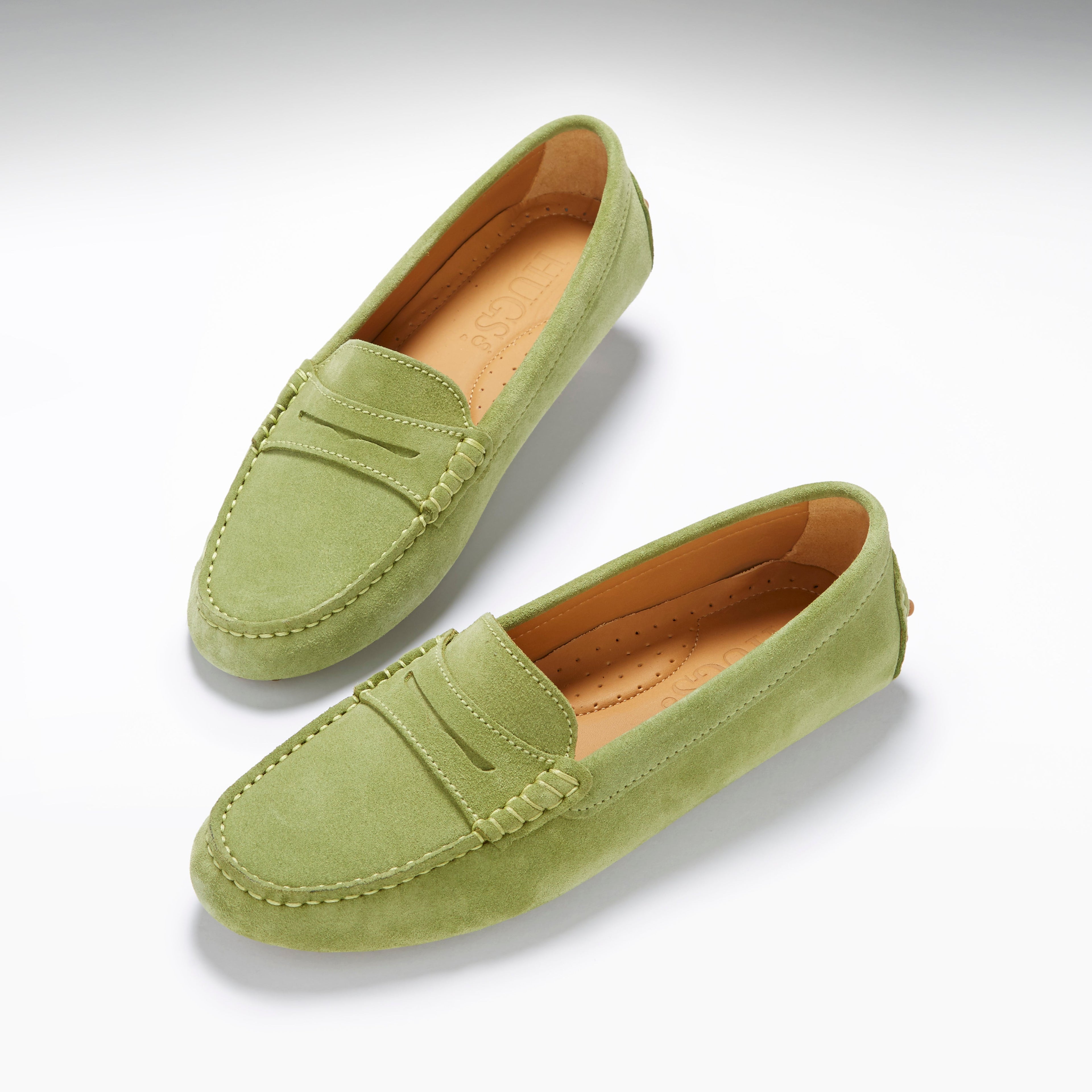 Hugs & Co Womens Penny Driving Loafers Olive Green