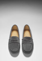 Hugs & Co Womens Penny Driving Loafers Slate Grey Suede