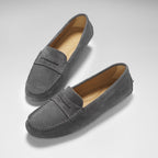 Hugs & Co Womens Penny Driving Loafers Slate Grey Suede