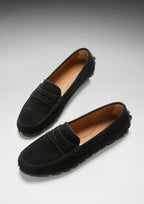 Hugs & Co Womens Tyre Sole Penny Loafers Black Suede