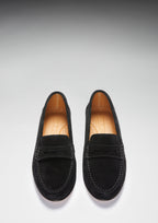 Hugs & Co Womens Penny Loafers Leather Sole Black Suede