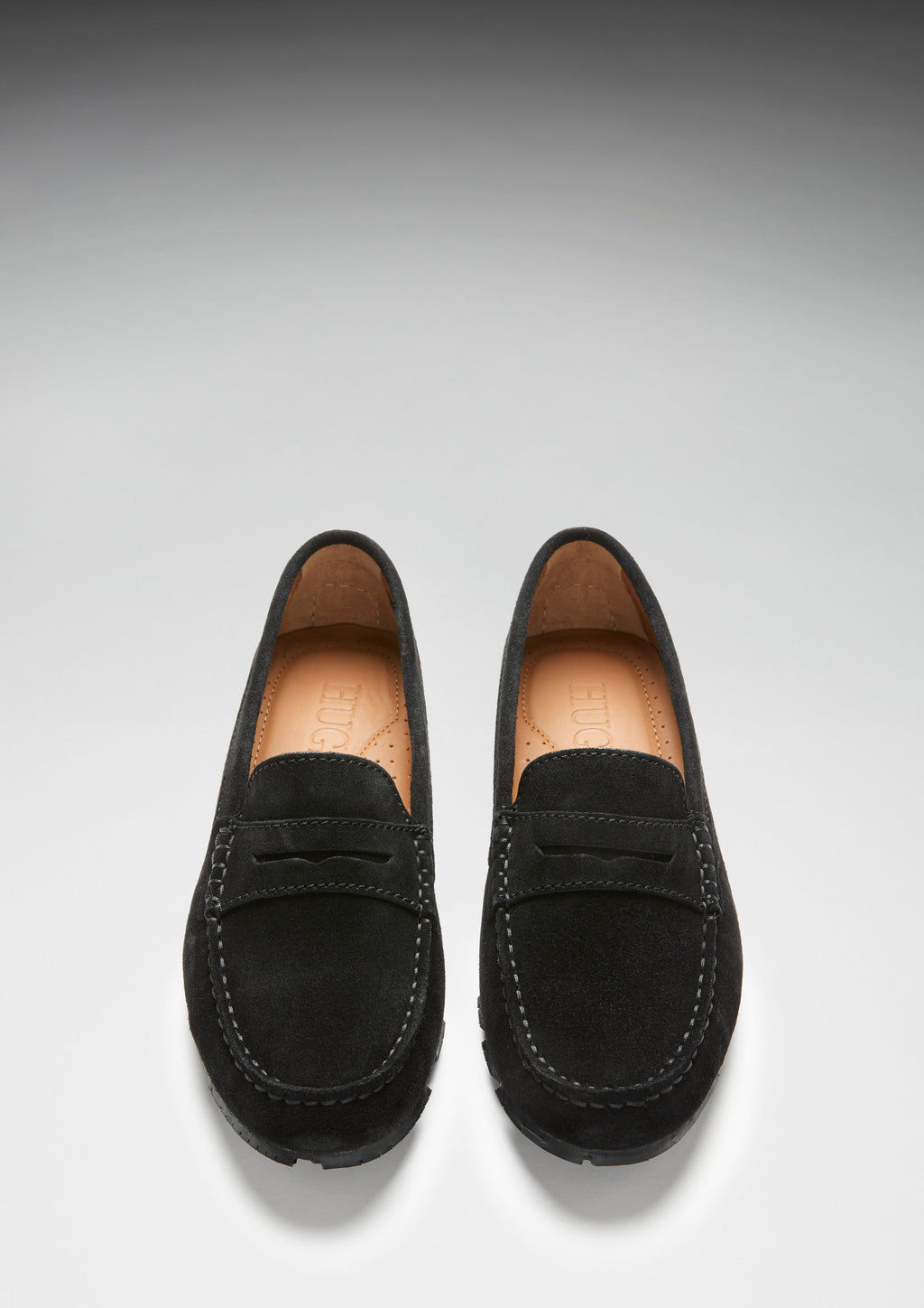Hugs & Co Womens Tyre Sole Penny Loafers Black Suede