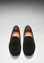 Hugs & Co Womens Tyre Sole Penny Loafers Black Suede