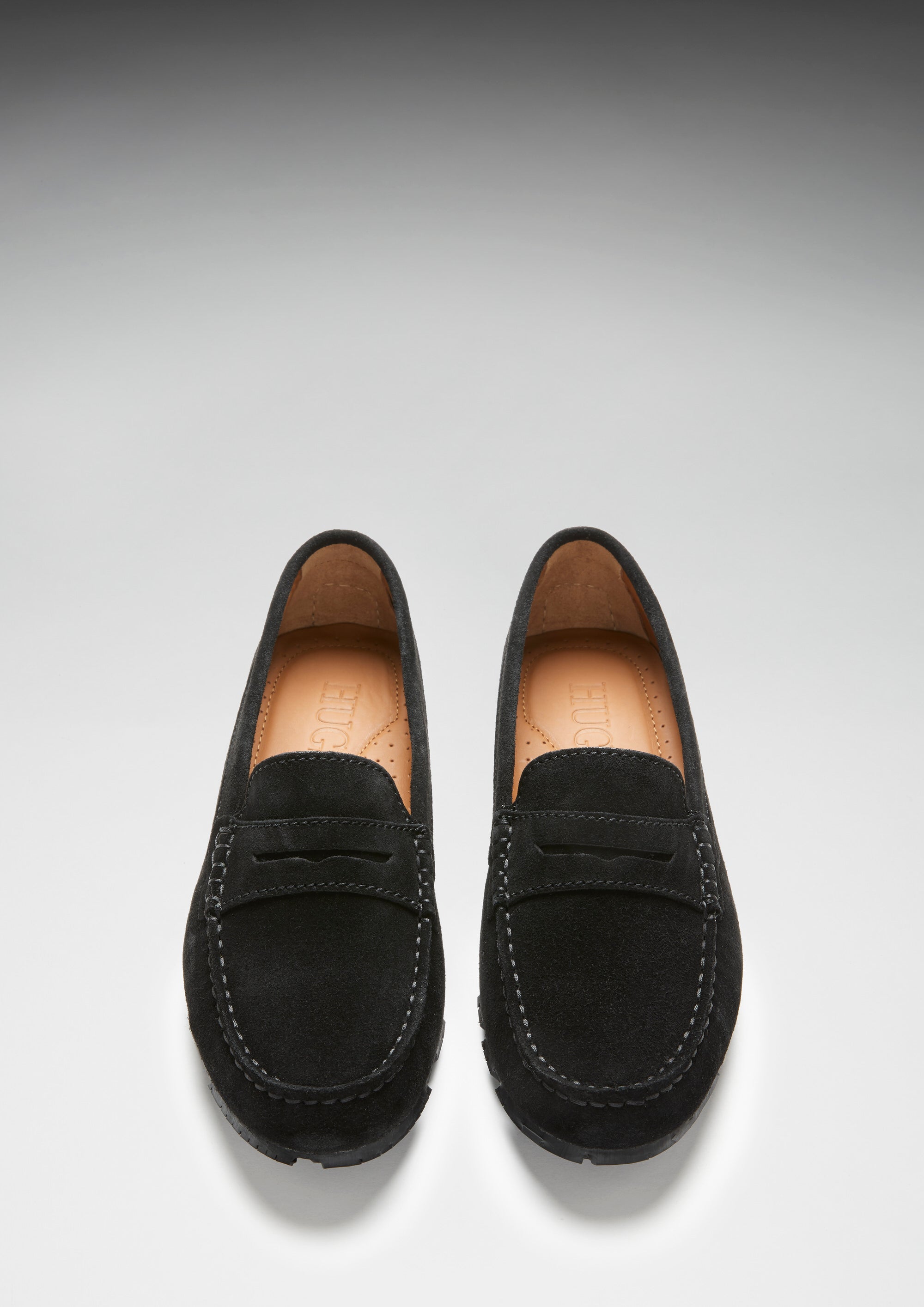 Hugs & Co Womens Tyre Sole Penny Loafers Black Suede