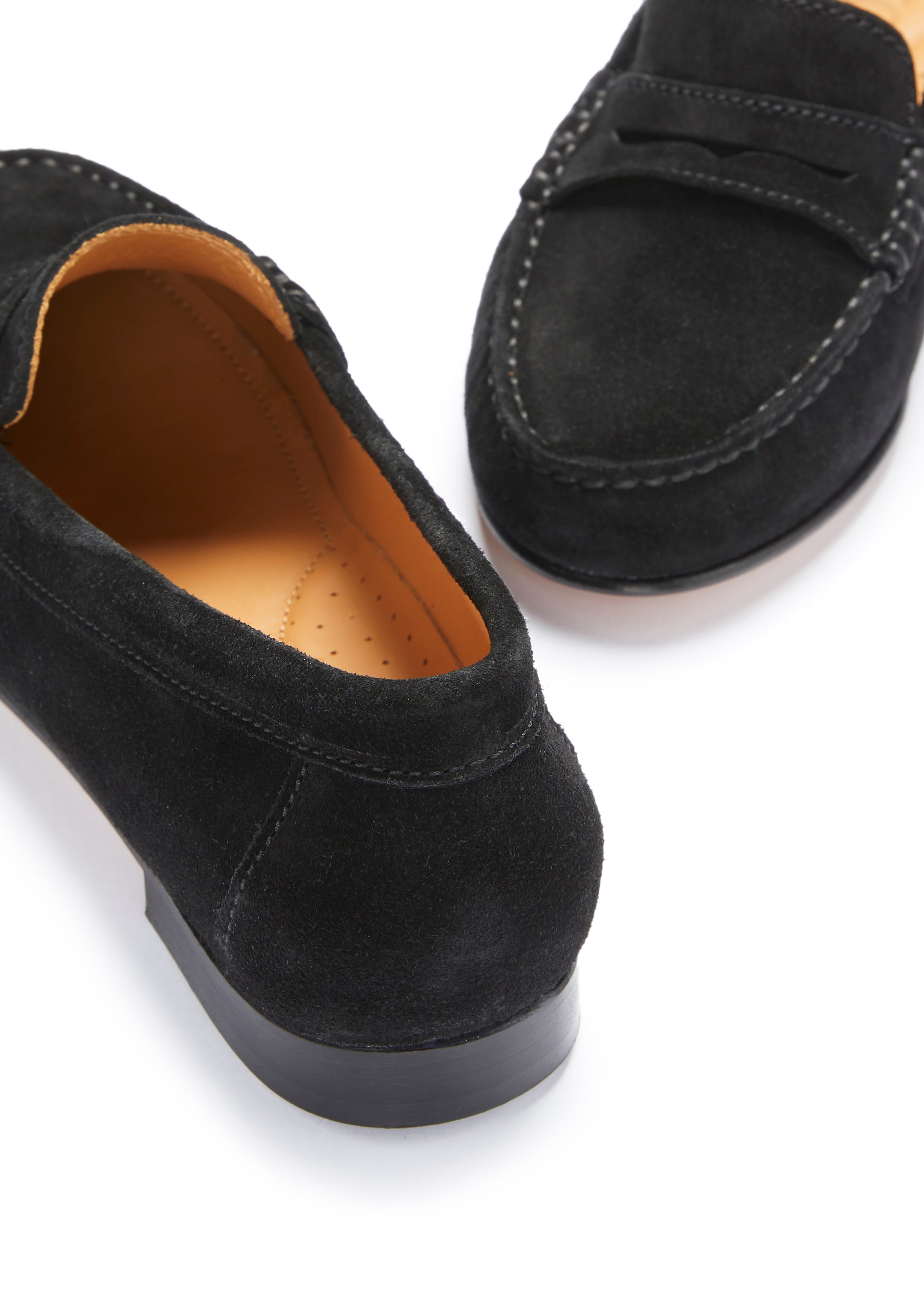 Hugs & Co Womens Penny Loafers Leather Sole Black Suede