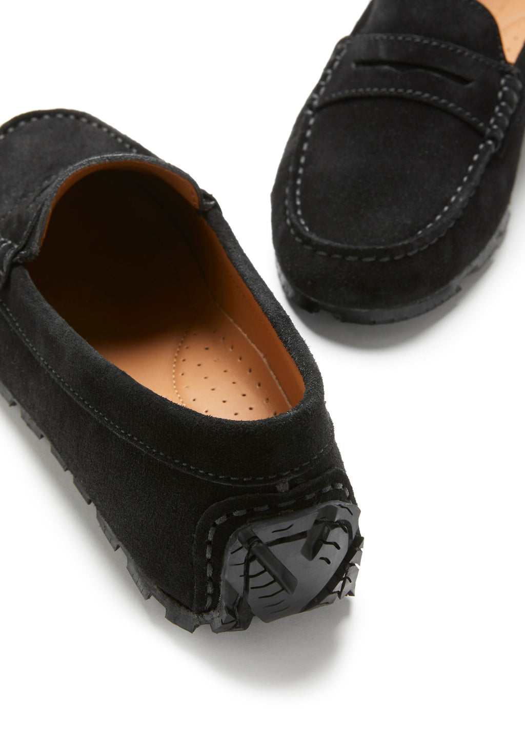 Hugs & Co Womens Tyre Sole Penny Loafers Black Suede