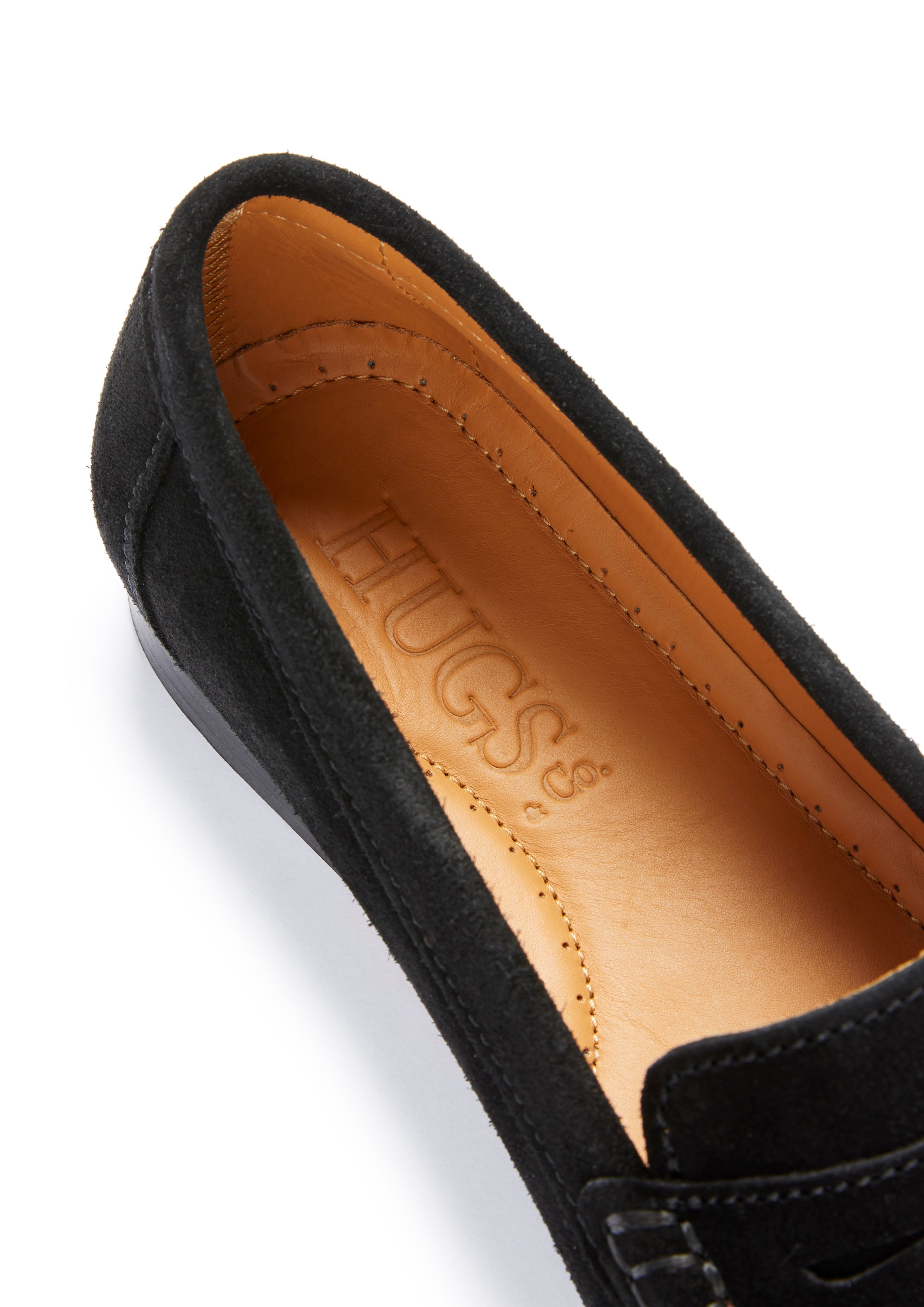 Hugs & Co Womens Penny Loafers Leather Sole Black Suede
