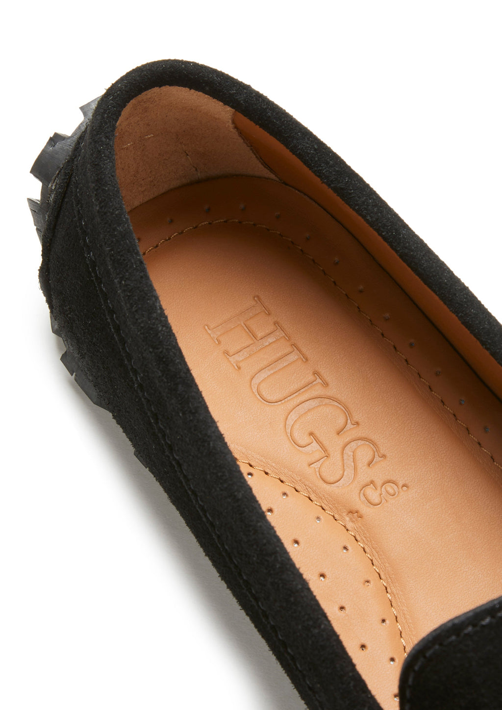 Hugs & Co Womens Tyre Sole Penny Loafers Black Suede