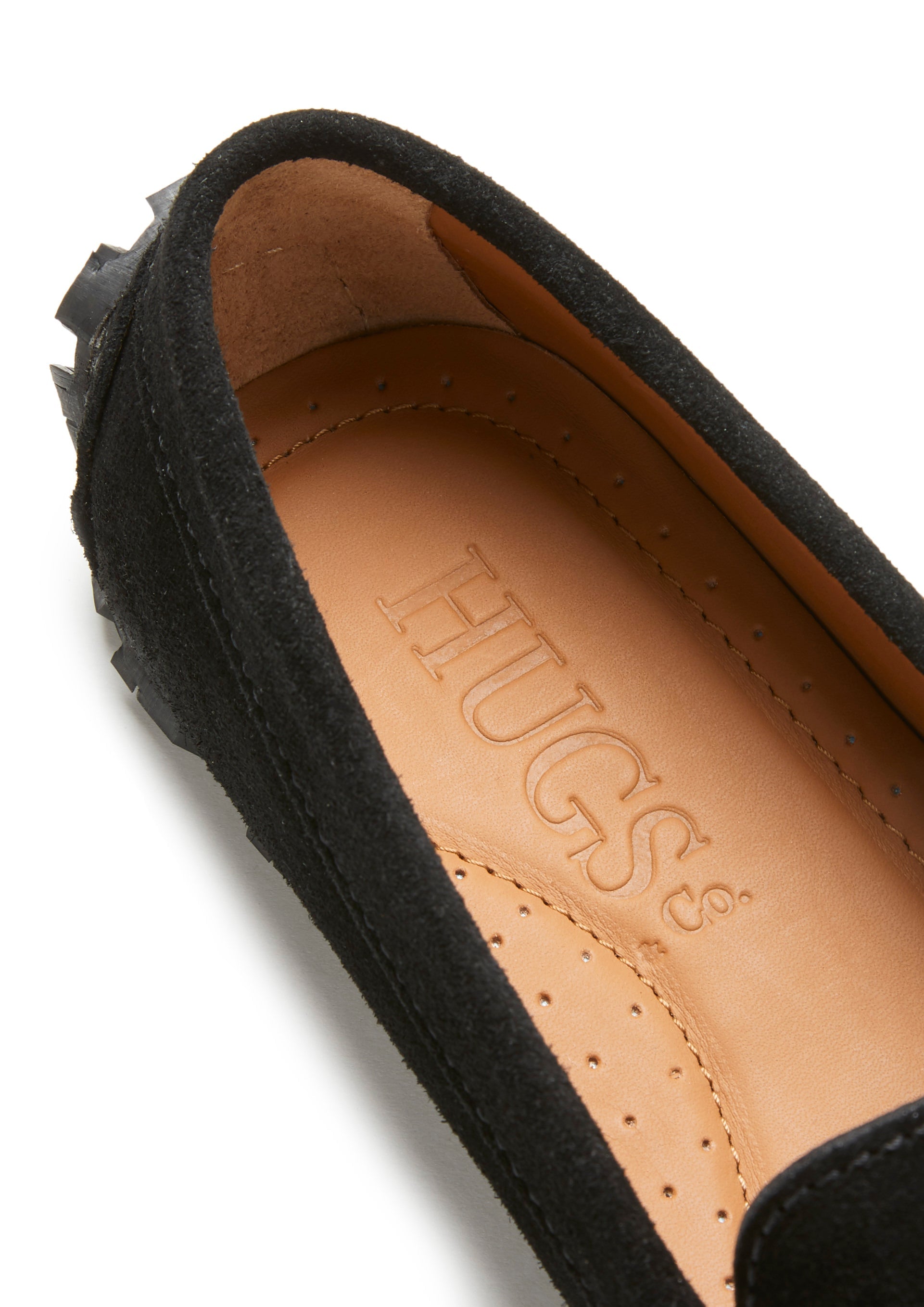Hugs & Co Womens Tyre Sole Penny Loafers Black Suede
