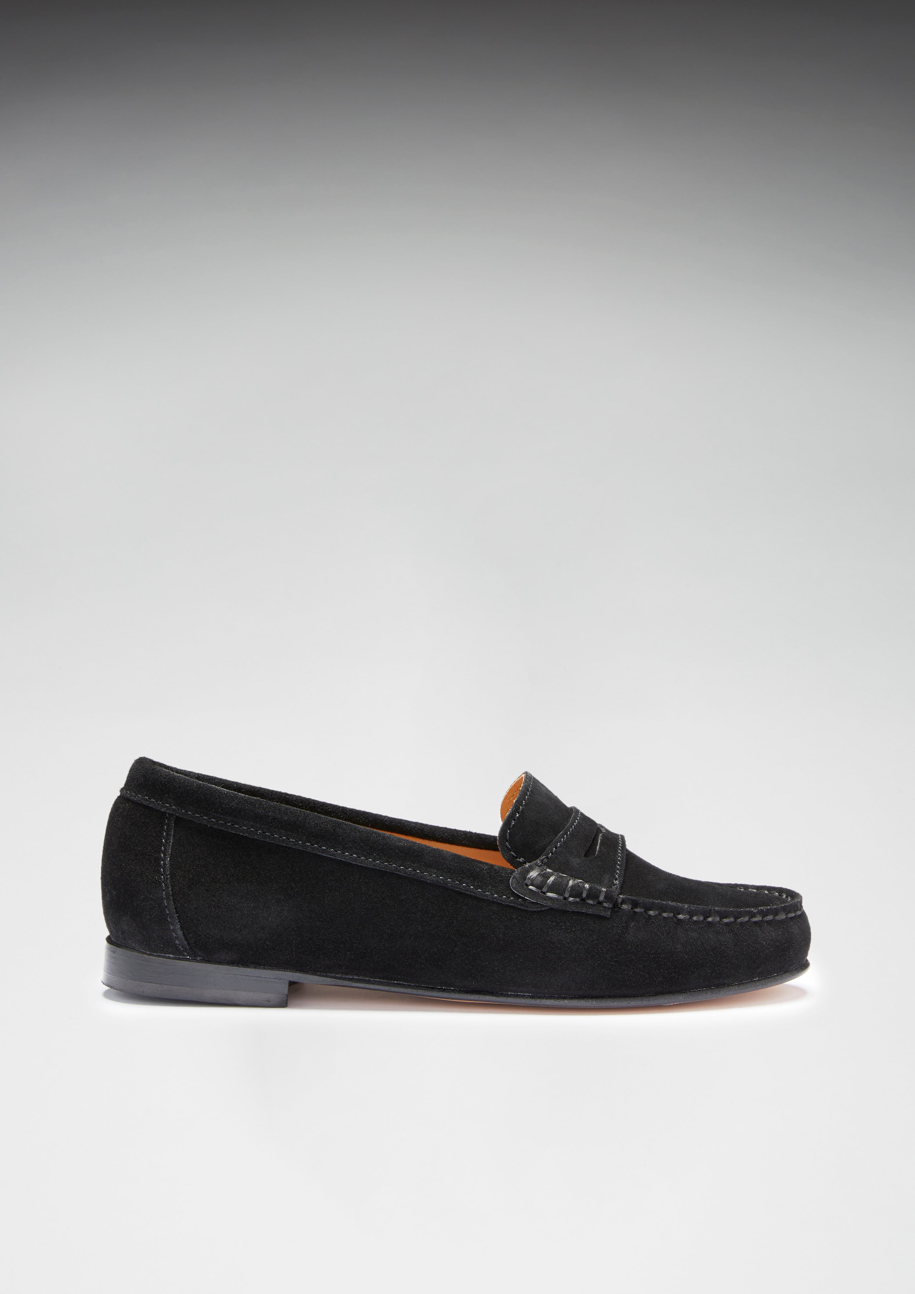 Hugs & Co Womens Penny Loafers Leather Sole Black Suede
