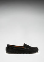 Hugs & Co Womens Tyre Sole Penny Loafers Black Suede