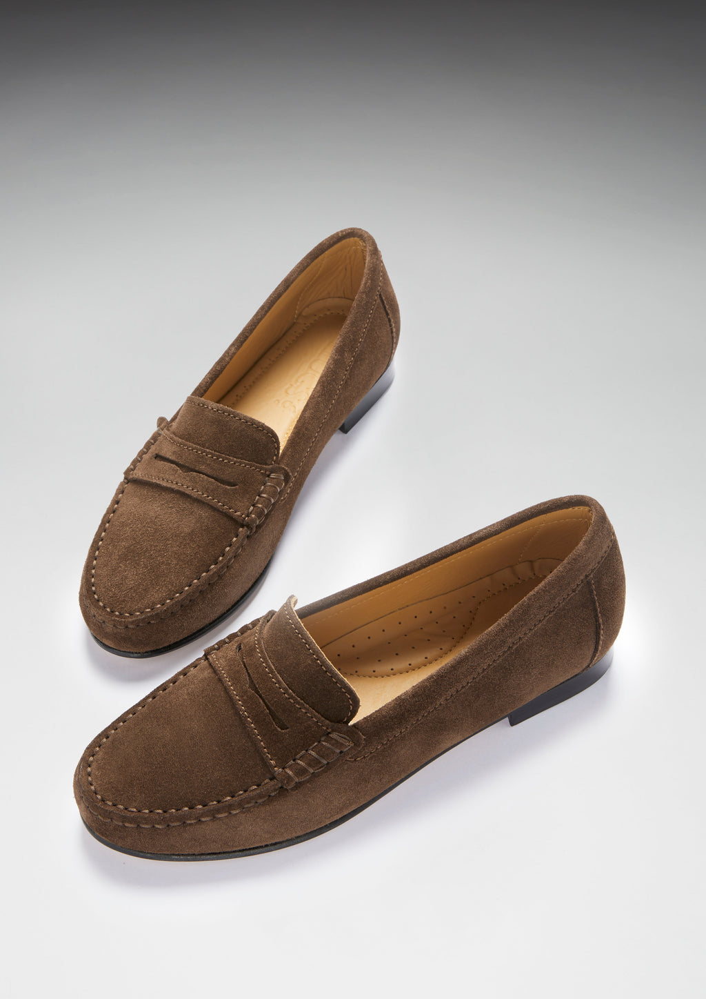 Hugs & Co Womens Penny Loafers Leather Sole Brown Suede