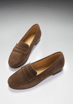 Hugs & Co Womens Penny Loafers Leather Sole Brown Suede