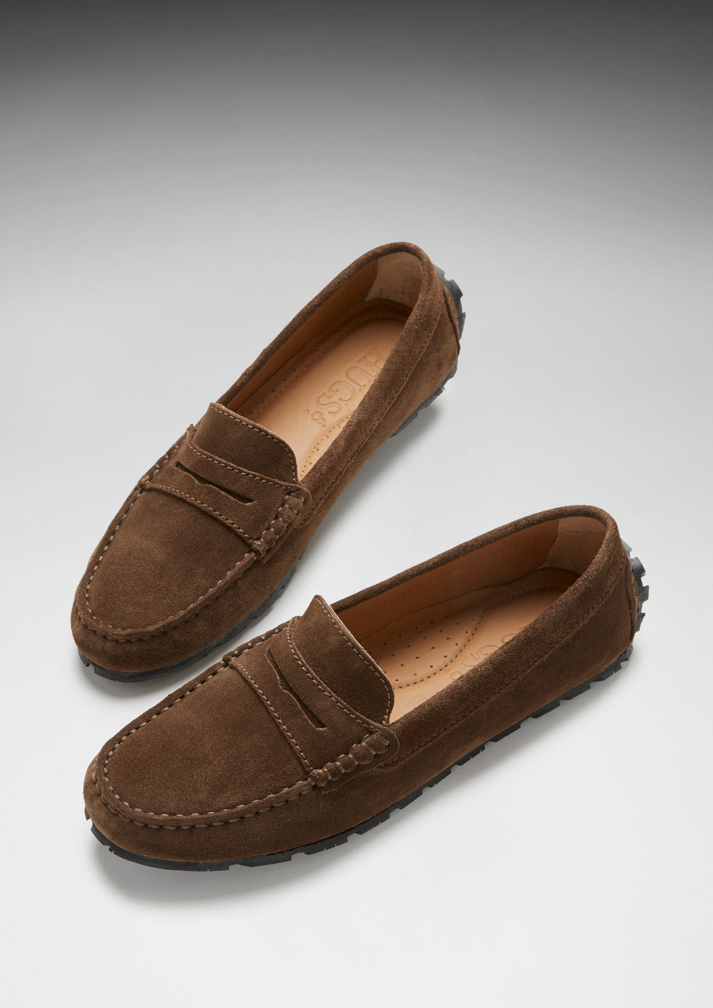 Hugs & Co Womens Tyre Sole Penny Loafers Brown Suede